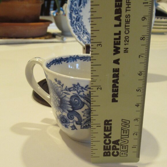 Staffordshire Ridgway Cup & Saucer Clifton England Blue White Scalloped Set of 2 - Picture 11 of 14